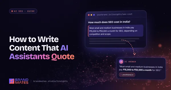 A clear answer paragraph on a web page being quoted and cited inside an AI assistant answer